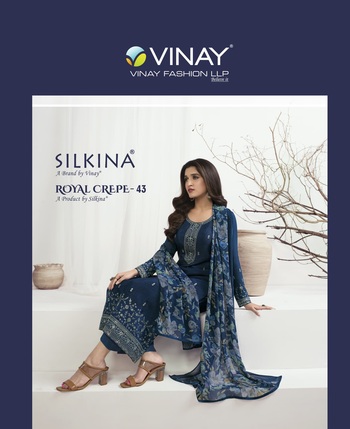 VINAY SILKINA ROYAL CREPE 43 EMBROIDERY PRINTED SUITS SUPPLIER SURAT