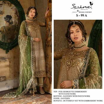 SERINE S 99 FOUX GEORGETTE EMBROIDERY PAKISTANI SUITS CATALOGUE