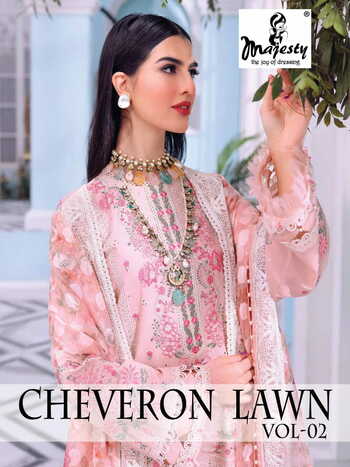 MAJESTY CHEVERON LAWN VOL 2 COTTON PAKISTANI SUITS CATALOGUE