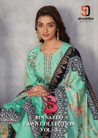 SHRADDHA DESIGNER BIN SAEED VOL 3 LAWN COTTON PRINT SUITS NEW CATALOGUE