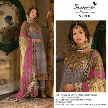 SERINE S 99 FOUX GEORGETTE EMBROIDERY PAKISTANI SUITS CATALOGUE