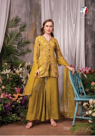 ANJU FABRICS EHSAAS DESIGNER KURTI PALAZOO WITH DUPATTA CATALOGUE SUPPLIER IN SURAT