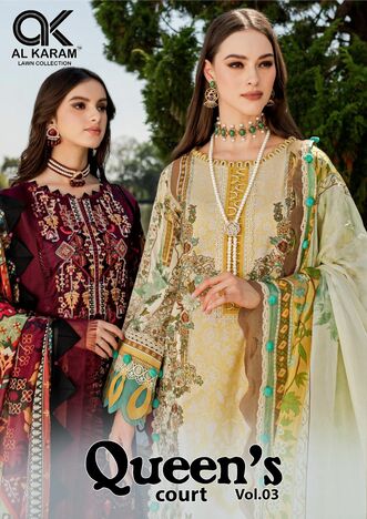 AL KARAM QUEENS COURT VOL 3 CAMBRIC PRINT KARACHI SUITS SURAT