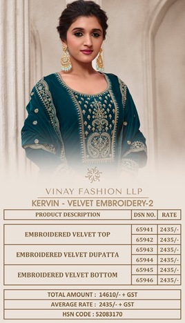 VINAY KERVIN VELVET EMBROIDERY VOL 2 HEAVY SALWAR SUITS WHOLESALE