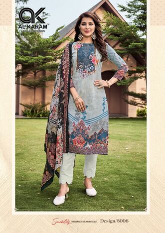 AL KARAM CHIKANKARI EMBROIDERED COTTON VOL 3 PRINTED KARACHI SUITS CATALOGUE