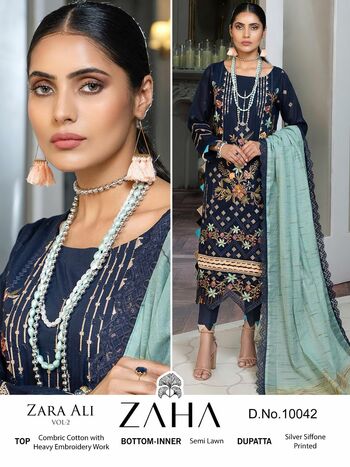 ZAHA ZARA ALI VOL 2 CAMBRIC COTTON SALWAR SUITS NEW CATALOGUE