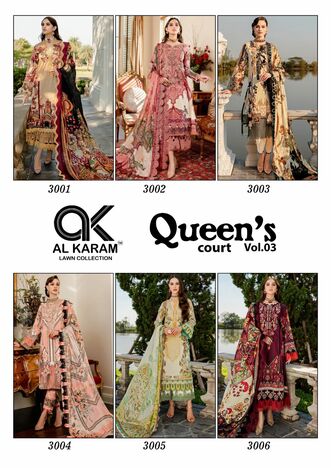 AL KARAM QUEENS COURT VOL 3 CAMBRIC PRINT KARACHI SUITS SURAT