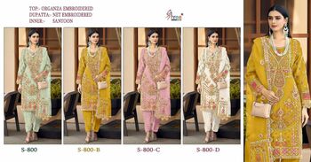 SHREE FABS S 800 ORGANZA EMBROIDERY PAKISTANI SUITS WHOLESALER