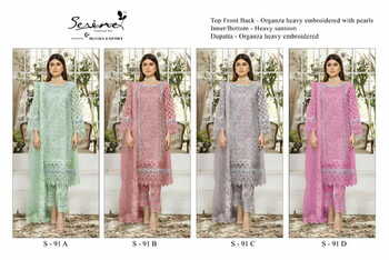 SERENE S 91 ORGANZA EMBROIDERY PAKISTANI SUITS CATALOGUE