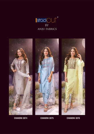 ANJU FABRICS CHANDANI VISCOSE SILK KURTI PANT WITH DUPATTA 3PCS SET  WHOLESALER