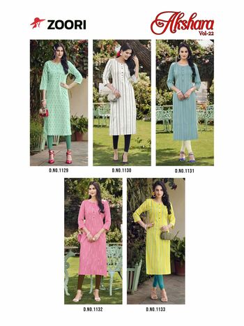 ZOORI AKSHARA VOL 22 FANCY RAYON PRINTED KURTIS BY MITTOO