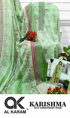 AL KARAM KARISHMA SELF EMBROIDERY LAWN KARACHI SUITS SUPPLIER SURAT