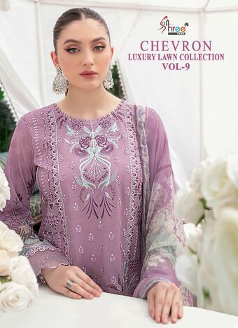 SHREE FABS CHEVRON LUXURY LAWN COLLECTION VOL 9 2377 TO 2384 SERIES PAKISTANI SUITS