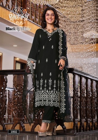 RADHIKA LIFESTYLE BLACK & WHITE HEAVY EMBROIDERY KURTIS 