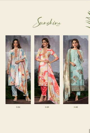 S4U SUNSHINE VOL 3 S-01 TO S-06 SERIES KURTI PANT WITH DUPATTA LATEST CATALOGUE