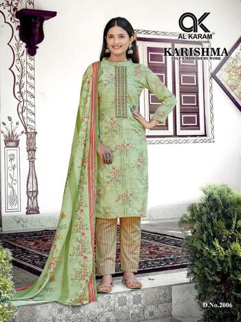 AL KARAM KARISHMA SELF EMBROIDERY LAWN KARACHI SUITS SUPPLIER SURAT