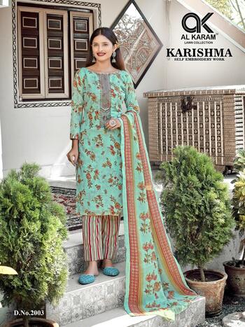 AL KARAM KARISHMA SELF EMBROIDERY LAWN KARACHI SUITS SUPPLIER SURAT