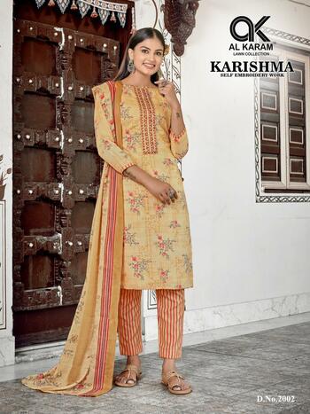 AL KARAM KARISHMA SELF EMBROIDERY LAWN KARACHI SUITS SUPPLIER SURAT