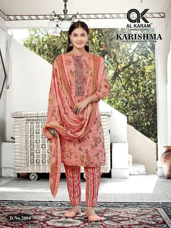 AL KARAM KARISHMA SELF EMBROIDERY LAWN KARACHI SUITS SUPPLIER SURAT