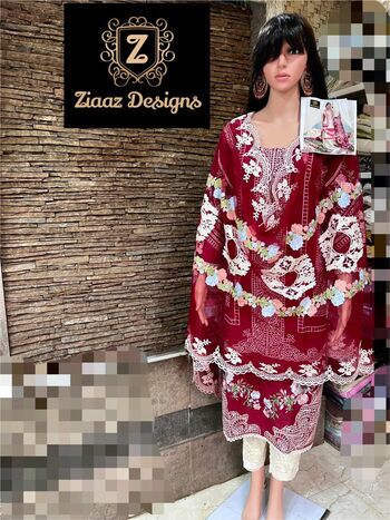 ZIAAZ DESIGNS 7773 CAMBRIC COTTON SETI STITCHED SUITS