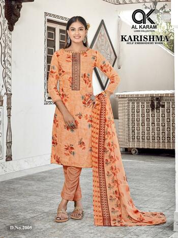 AL KARAM KARISHMA SELF EMBROIDERY LAWN KARACHI SUITS SUPPLIER SURAT