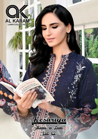 AL KARAM KESARIYA MAGIC IN PRINT VOL 7 PURE CAMBRIC KARACHI SUITS CATALOGUE