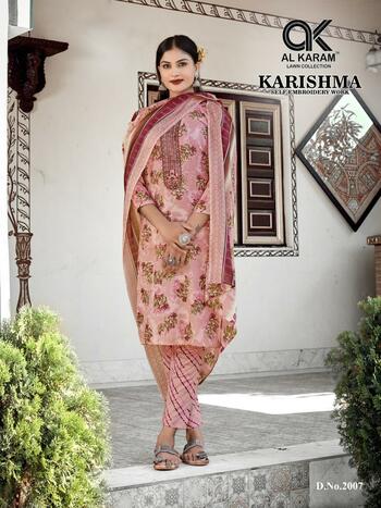 AL KARAM KARISHMA SELF EMBROIDERY LAWN KARACHI SUITS SUPPLIER SURAT