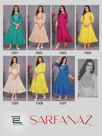 BLUE HILLS SARFANAZ VOL 10 RAYON KURTIS CATALOGUE WHOLESALER IN SURAT