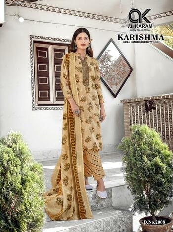 AL KARAM KARISHMA SELF EMBROIDERY LAWN KARACHI SUITS SUPPLIER SURAT