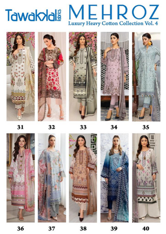 TAWAKKAL MEHROZ VOL 4 KARACHI SUITS AT BEST PRICE