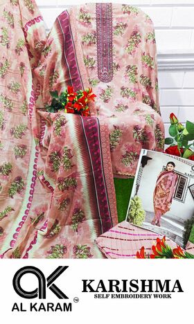 AL KARAM KARISHMA SELF EMBROIDERY LAWN KARACHI SUITS SUPPLIER SURAT