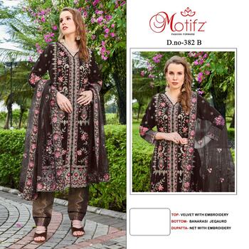 MOTIFZ D.NO 382 VELVET PAKISTANI SALWAR SUITS WHOLESALER IN SURAT