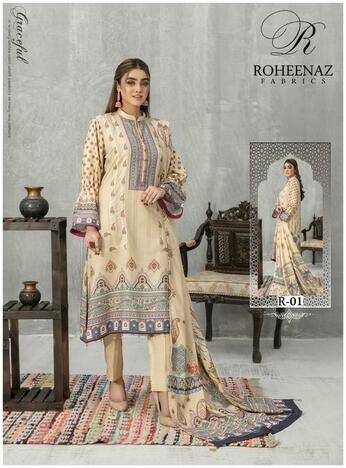 ROHEENAZ AMAYA COTTON PRINTED KARACHI SUITS WHOLESALE