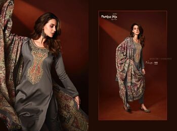 MUMTAZ ARTS NAZM VISCOSE JAM SATIN EMBROIDERY SUITS SURAT