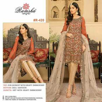 RAMSHA PRESENT R 420 TO R 422 GEORGETTE PAKISTANI SALWAR KAMEEZ