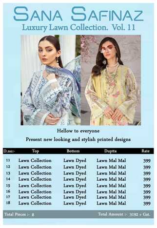 SANA SAFINAZ LUXURY LAWN COLLECTION VOL 11 PAKISTANI SUITS LATEST CATALOGUE