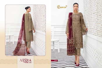 COSMOS AAYRA VOL 25 FOUX GEORGETTE EMBROIDERY PAKISTANI SUITS WHOLESALE