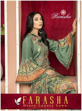 RAMSHA PRESENT FARASHA LAWN COTTON PAKISTANI SUITS WHOLESALE