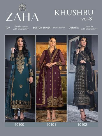 ZAHA KHUSHBU VOL 3 GEORGETTE EMBROIDERY PAKISTANI SUITS