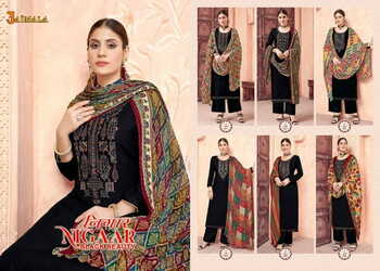 JAIMALA NIGAAR BLACK BEAUTY RAYON SLUB EMBROIDEY SUITS BY ALOK SUITS