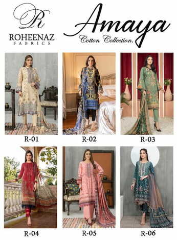 ROHEENAZ AMAYA COTTON PRINTED KARACHI SUITS WHOLESALE