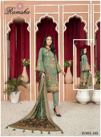 RAMSHA PRESENT FARASHA LAWN COTTON PAKISTANI SUITS WHOLESALE