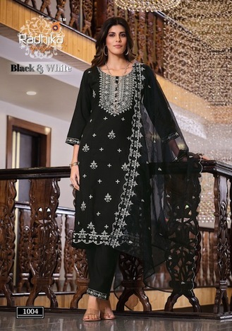 RADHIKA LIFESTYLE BLACK & WHITE HEAVY EMBROIDERY KURTIS 