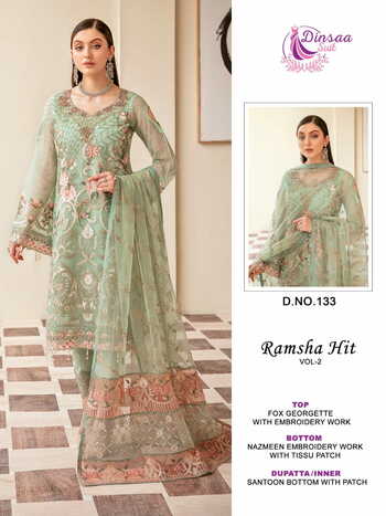 DINSAA SUIT RAMSHA HIT VOL 2 FOUX GEORGETTE PAKISTANI SUITS CATALOGUE