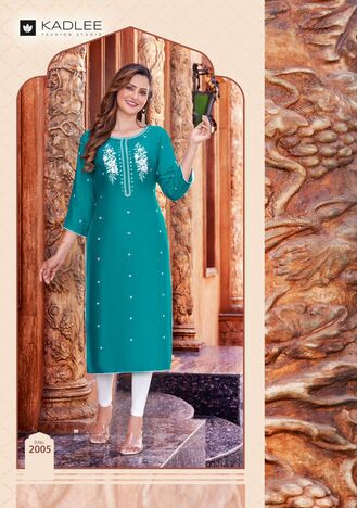 KADLEE TORAN LATEST RAYON THREAD WORK KURTIS BY MITTOO