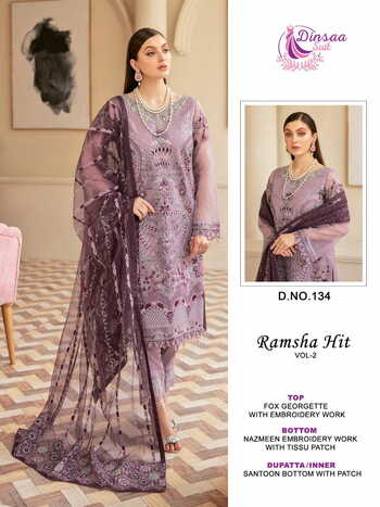 DINSAA SUIT RAMSHA HIT VOL 2 FOUX GEORGETTE PAKISTANI SUITS CATALOGUE