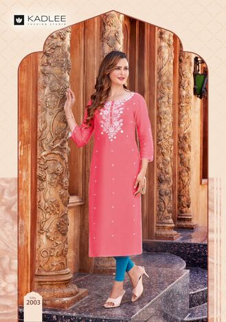 KADLEE TORAN LATEST RAYON THREAD WORK KURTIS BY MITTOO