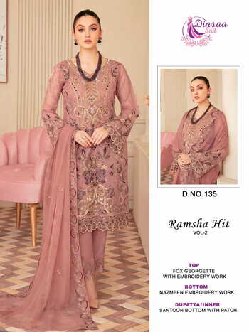 DINSAA SUIT RAMSHA HIT VOL 2 FOUX GEORGETTE PAKISTANI SUITS CATALOGUE