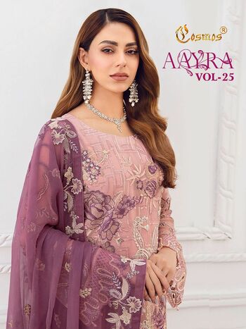 COSMOS AAYRA VOL 25 FOUX GEORGETTE EMBROIDERY PAKISTANI SUITS WHOLESALE