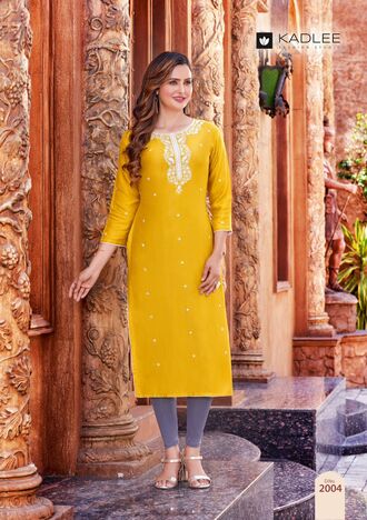 KADLEE TORAN LATEST RAYON THREAD WORK KURTIS BY MITTOO